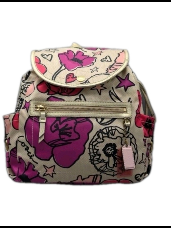 Coach Handbags - COACH Kyra Floral Poppy Print Backpack Pink White Purple Gold Tone Bag